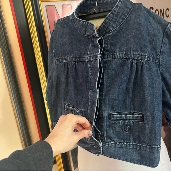 GAP Limited Edition Peter Pan Collar Button Down Cargo Blue Denim Jacket Size XS - Picture 6 of 9